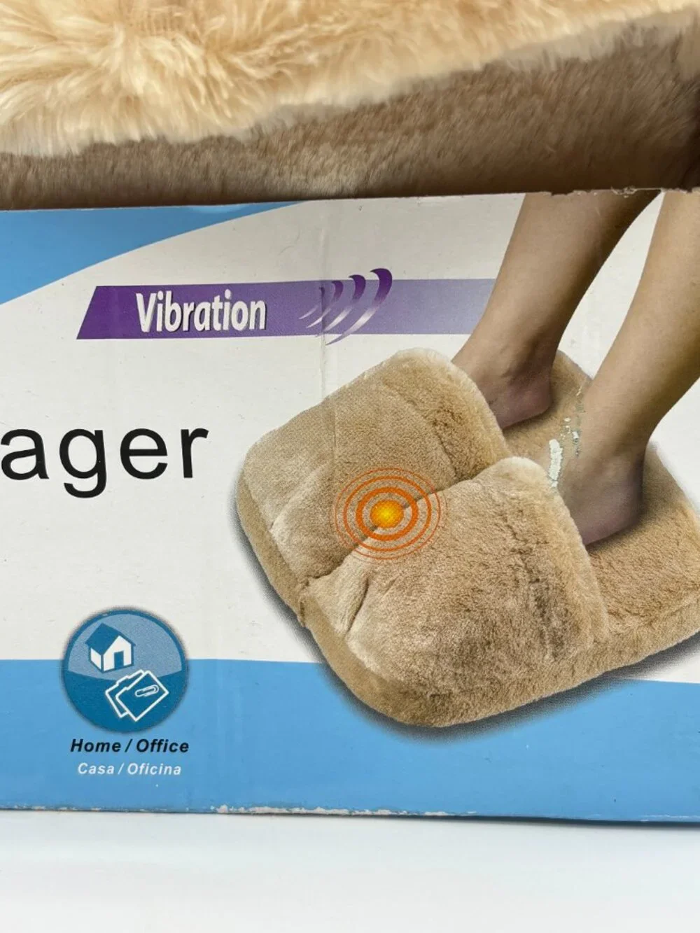 Spa Massage Foot Massager Vibration Slipper Style Relaxation Beige Fleece Soft